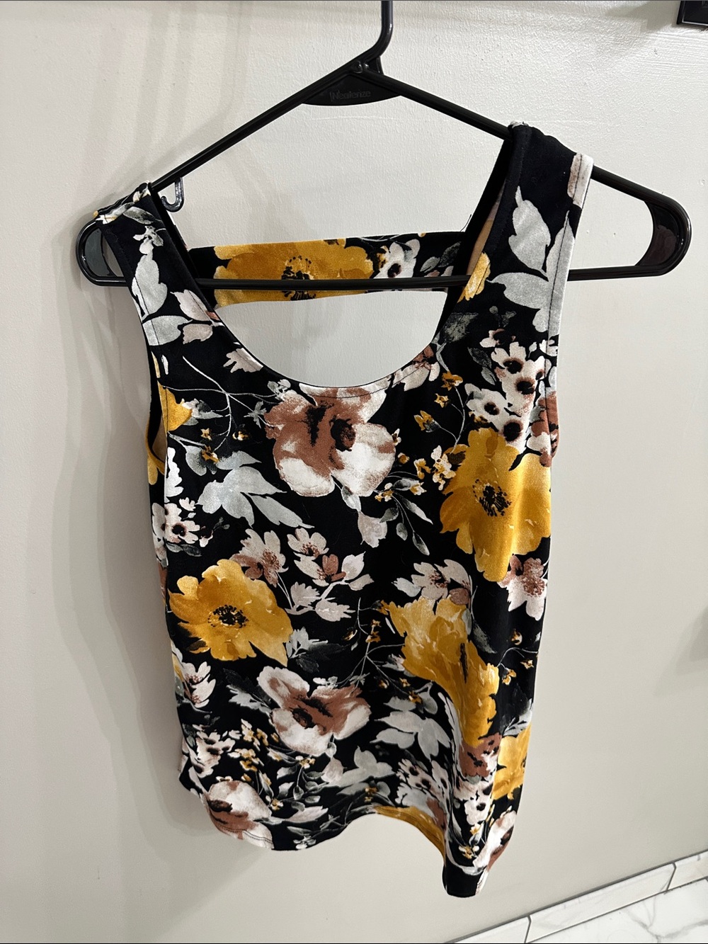 Pulse Black Floral Scoop Tank with Mustard and Cream Blooms